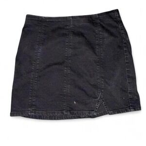 Free People Black Grey Denim Mini Skirt Cotton Elastic Waist size Large